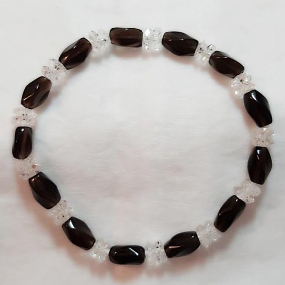 Stretch Bracelet (br3) 6mm Smoky Qtz White Topaz 6.5"-7" - Picture 6 of 6